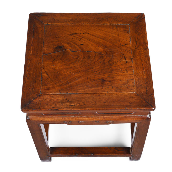 Top Down View Of Antique Red Elm Square Side Table From Jiangsu | Indigo Antiques