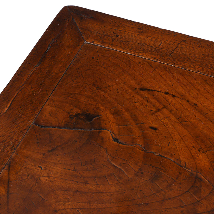 Top Corner Detail From Antique Red Elm Square Side Table From Jiangsu | Indigo Antiques