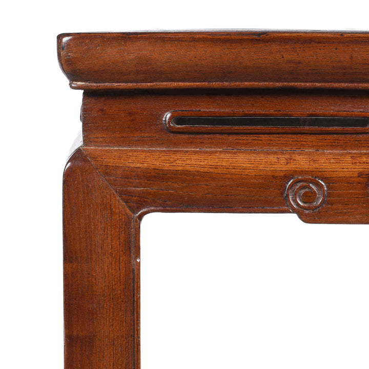 Corner Detail From Antique Red Elm Square Side Table From Jiangsu | Indigo Antiques