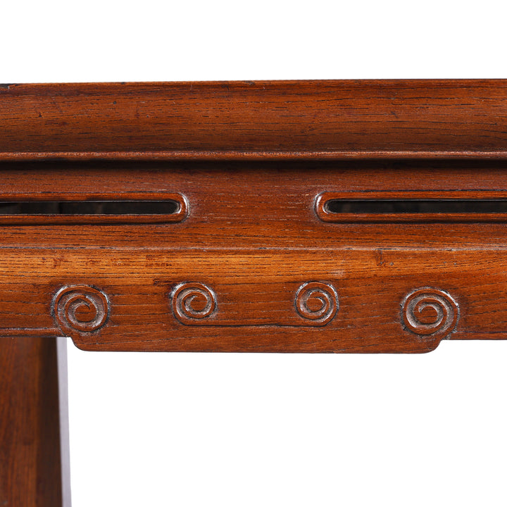 Carving Detail From Antique Red Elm Square Side Table From Jiangsu | Indigo Antiques