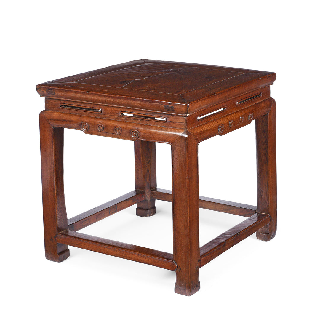 Angled View Of Antique Red Elm Square Side Table From Jiangsu | Indigo Antiques