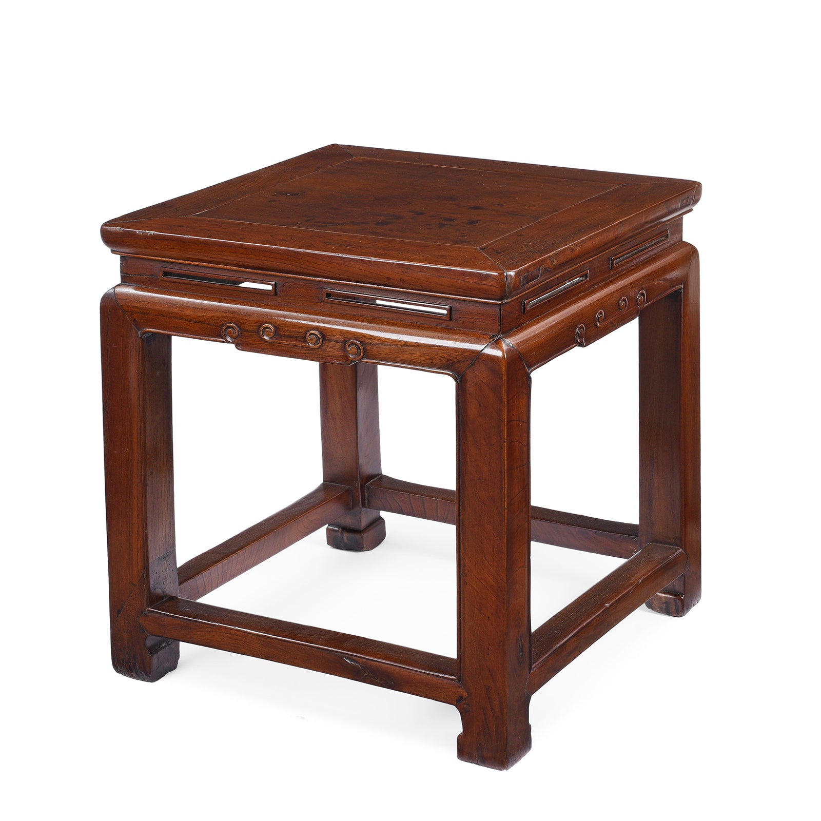Angled View Of Antique Red Elm Square Side Table From Jiangsu | Indigo Antiques