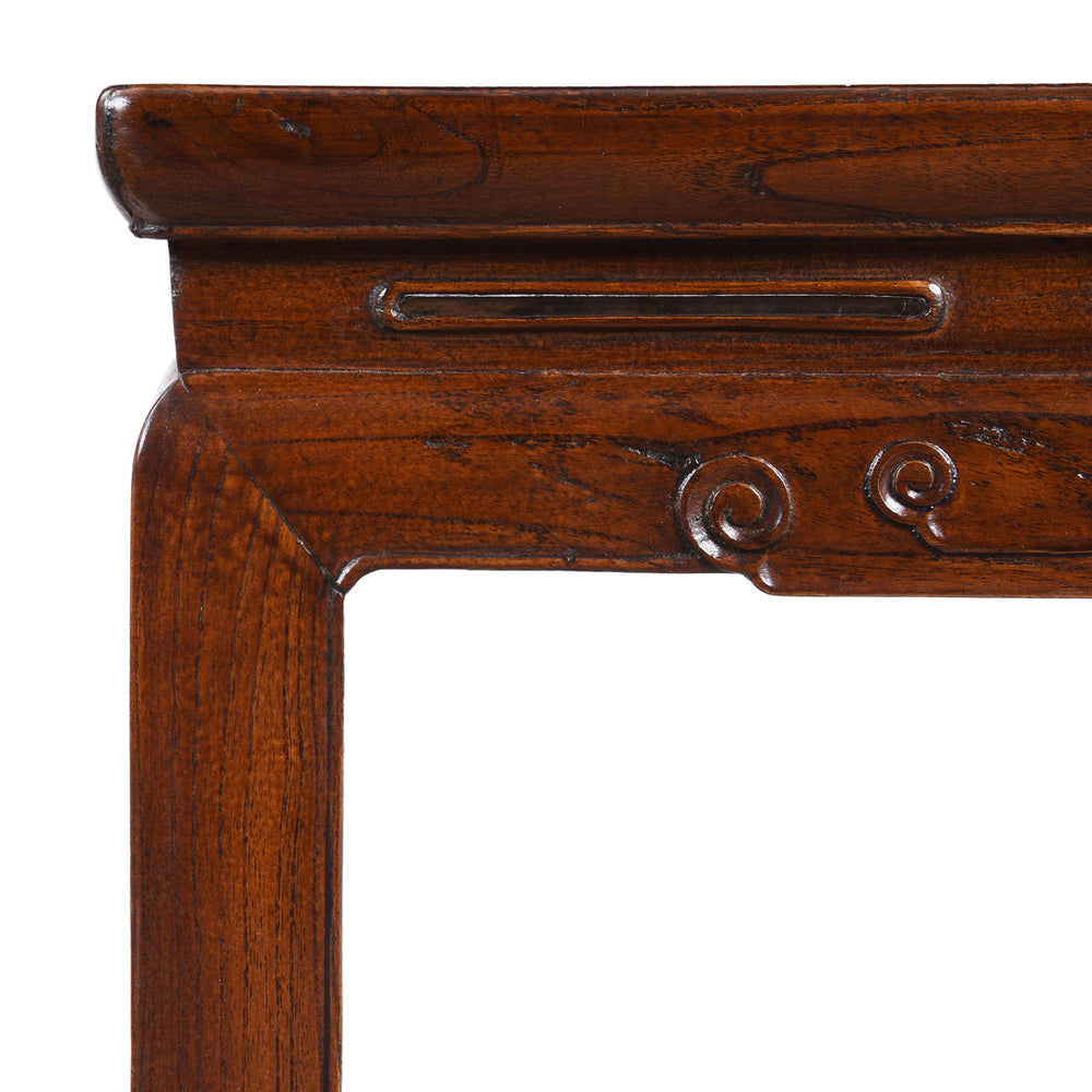 Corner Detail From Antique Chinese Red Elm Square Side Table | Indigo Antiques