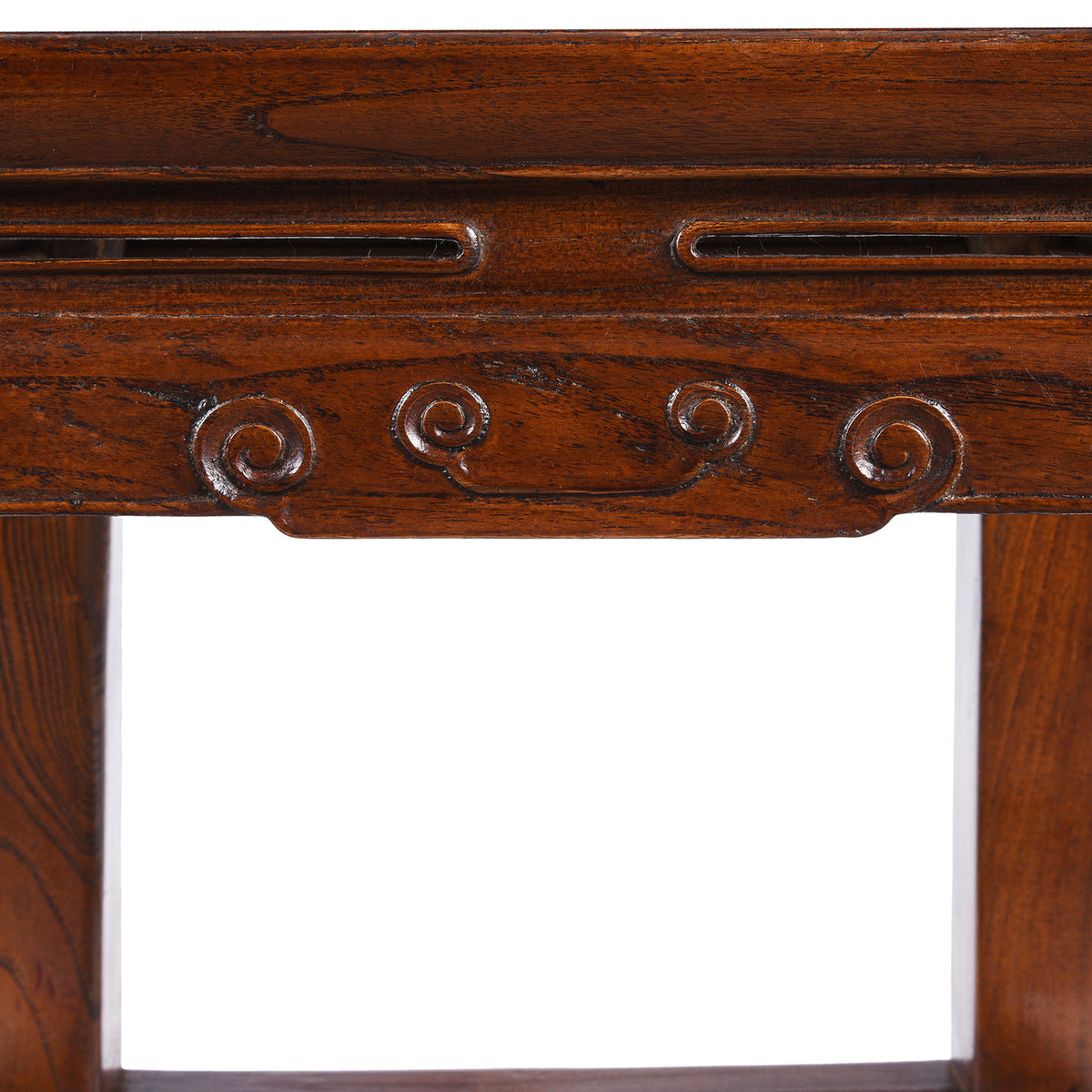 Carving Detail From Antique Chinese Red Elm Square Side Table | Indigo Antiques