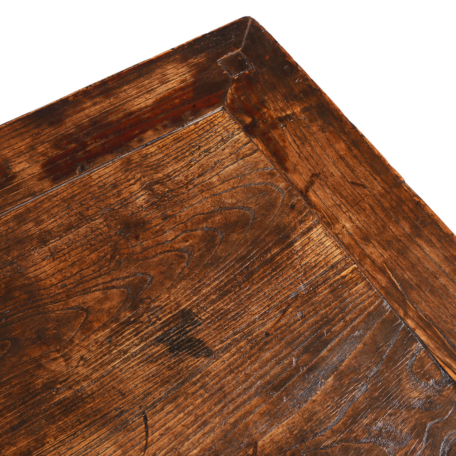 Top Corner Detail From Chinese Elm Square Side Table From Shanxi  - 19thC | Indigo Antiques