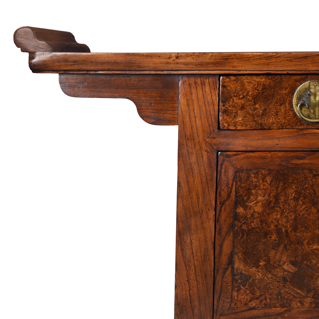 Corner Detail From Antique Chinese Peking Sideboard Made From Burr Elm | Indigo Antiques