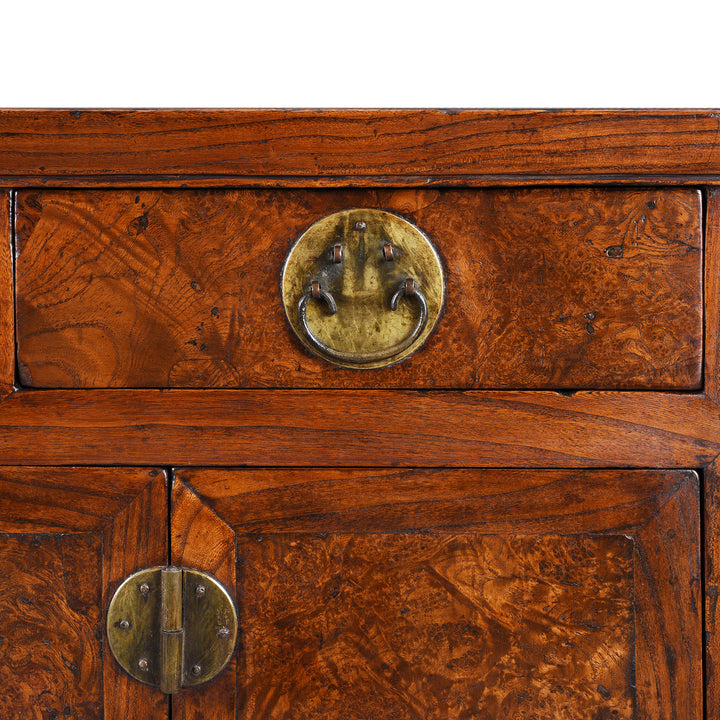 Burr Elm And Circular Plate Detail From Antique Chinese Peking Sideboard Made From Burr Elm | Indigo Antiques