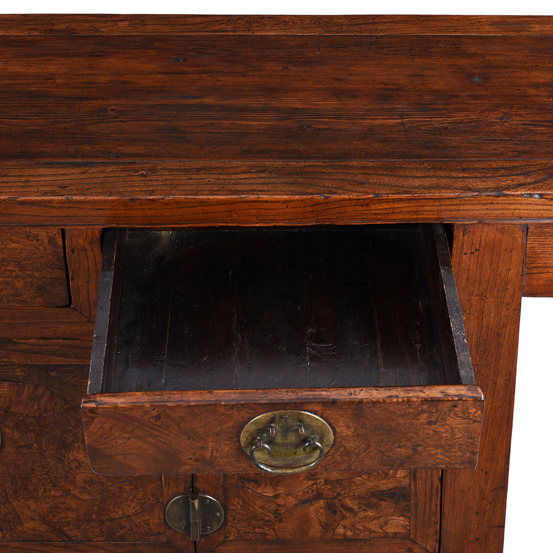 Drawer Interior Detail From Antique Chinese Peking Sideboard Made From Burr Elm | Indigo Antiques