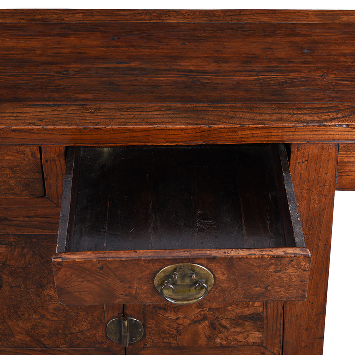 Drawer Interior Detail From Antique Chinese Peking Sideboard Made From Burr Elm | Indigo Antiques