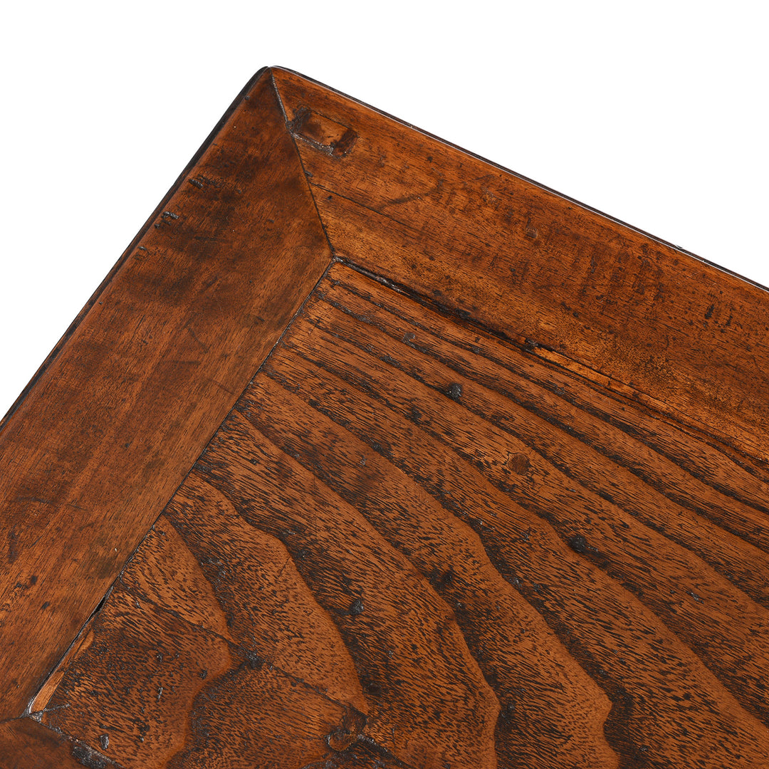 Top COrner Detail From Antique Red Elm Bench / Coffee Table From Jiangsu | Indigo Antiques