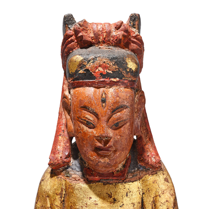 Face Detail From Antique Chinese Ancestor Figure Of of Erlang Shen | Indigo Antiques