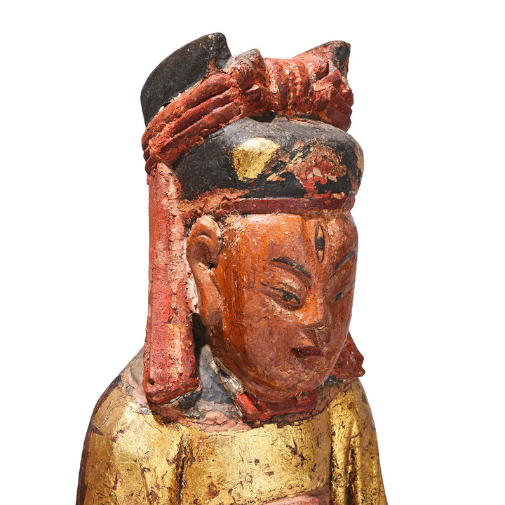 Angled Face View Of Antique Chinese Ancestor Figure Of of Erlang Shen | Indigo Antiques