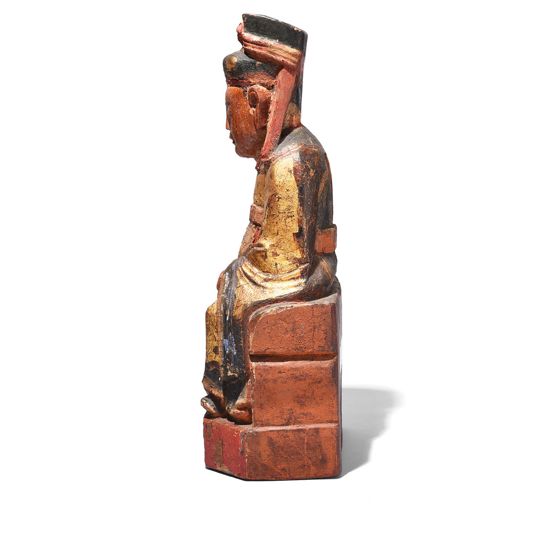 Side View Of Antique Chinese Ancestor Figure Of of Erlang Shen | Indigo Antiques