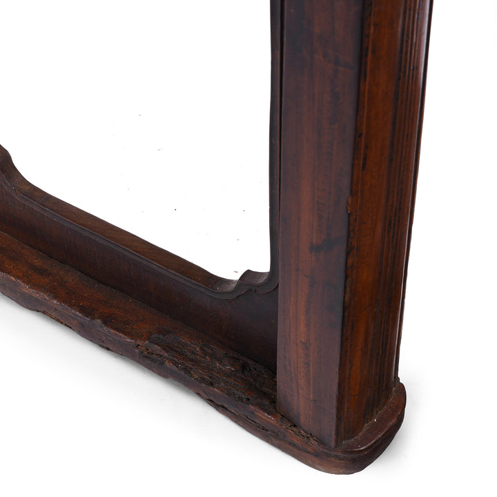Base Old Damage Detail From Antique Chinese Red Elm Altar Table From Suzhou With Scroll Ends And Carved Spandrels 18th Century