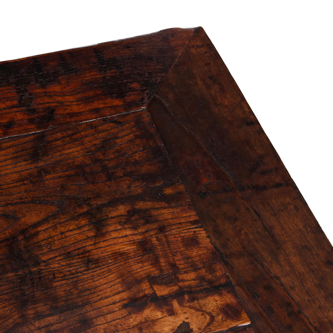 Top Corner Detail From Antique Yumu Elm Altar Table From Shanxi | Indigo Antiques