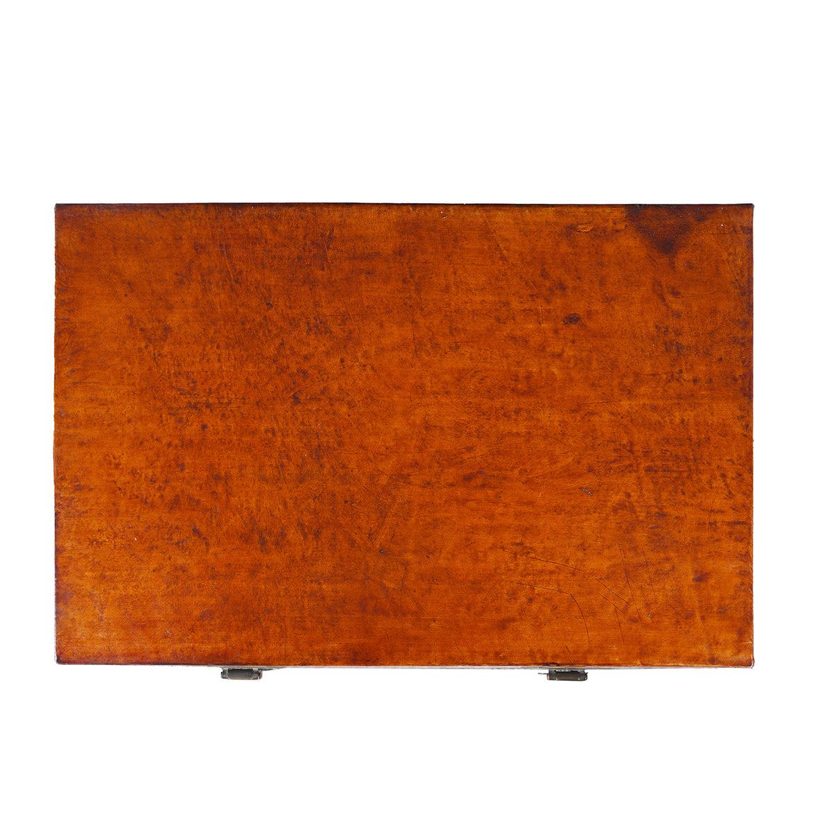 Top Down View Of Antique Tan Leather Trunk From Shanghai | Indigo Antiques