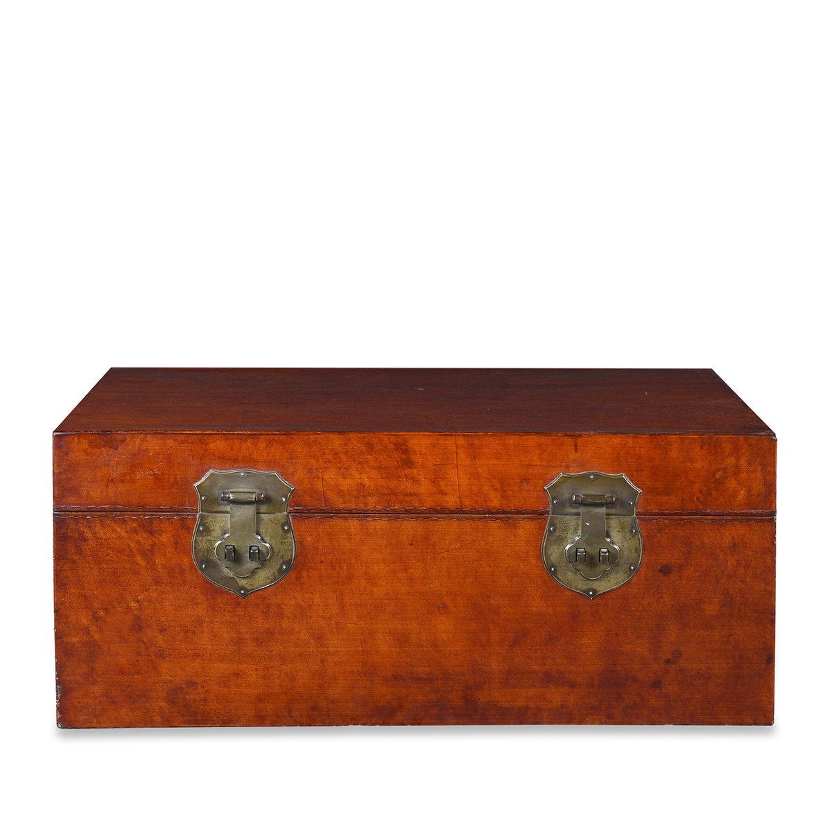 Antique Tan Leather Trunk From Shanghai | Indigo Antiques