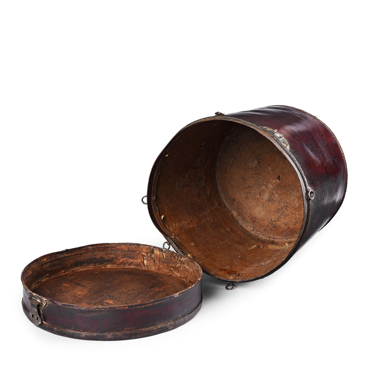 Interior Of Round Leather Hat Box From Shanghai  | Indigo Antiques