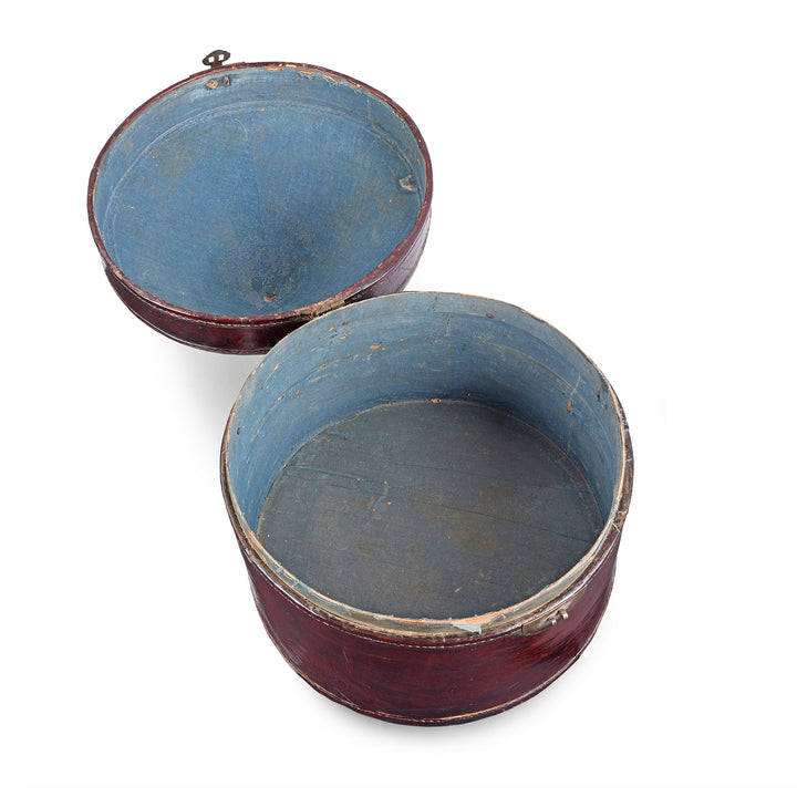Interior Of Red Pointed Leather Hat Box From Shanghai | Indigo Antiques