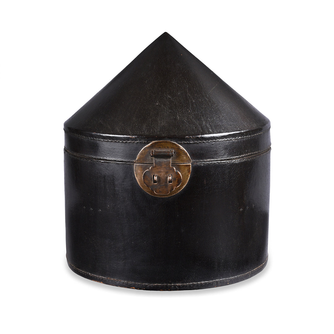 Black Pointed Leather Hat Box From Shanghai | Indigo Antiques