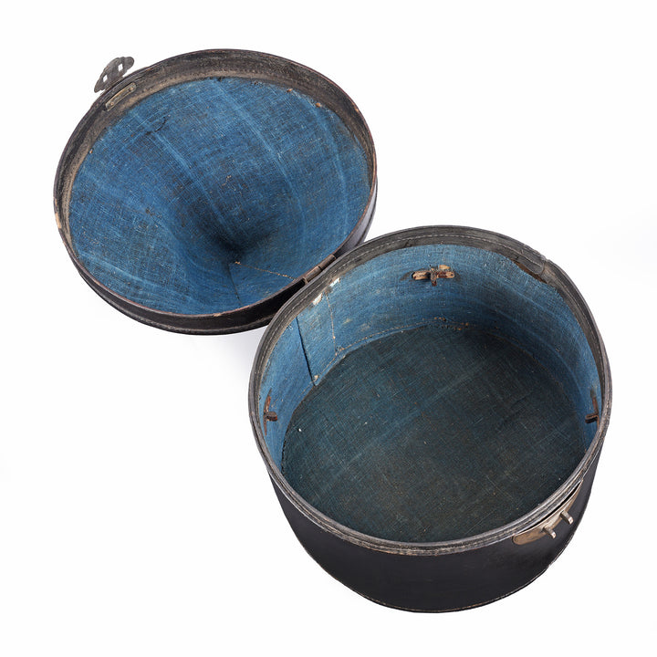 Interior Of Black Pointed Leather Hat Box From Shanghai | Indigo Antiques