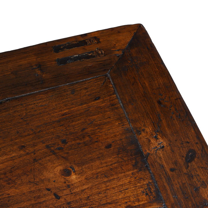 Top Corner Detail From Painted Nineteenth Century Qinghai Cabinet With Hand Painted Tiger Panels And Dragon Motif | Indigo Antiques