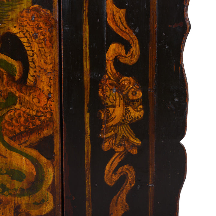Paintwork Detail From Painted Nineteenth Century Qinghai Cabinet With Hand Painted Tiger Panels And Dragon Motif | Indigo Antiques
