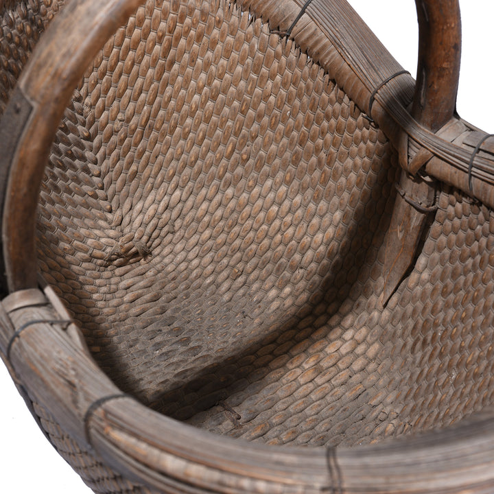 Interior Of Vintage Woven Willow Farmers Basket | Indigo Antiques