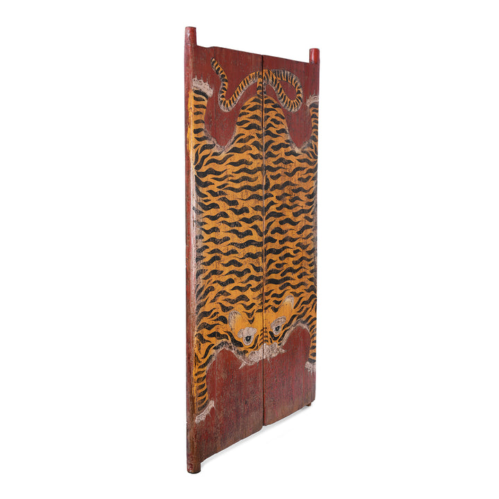 Angled VIew Of Chinese Reproduction Painted Tiger Doors | Indigo Antiques
