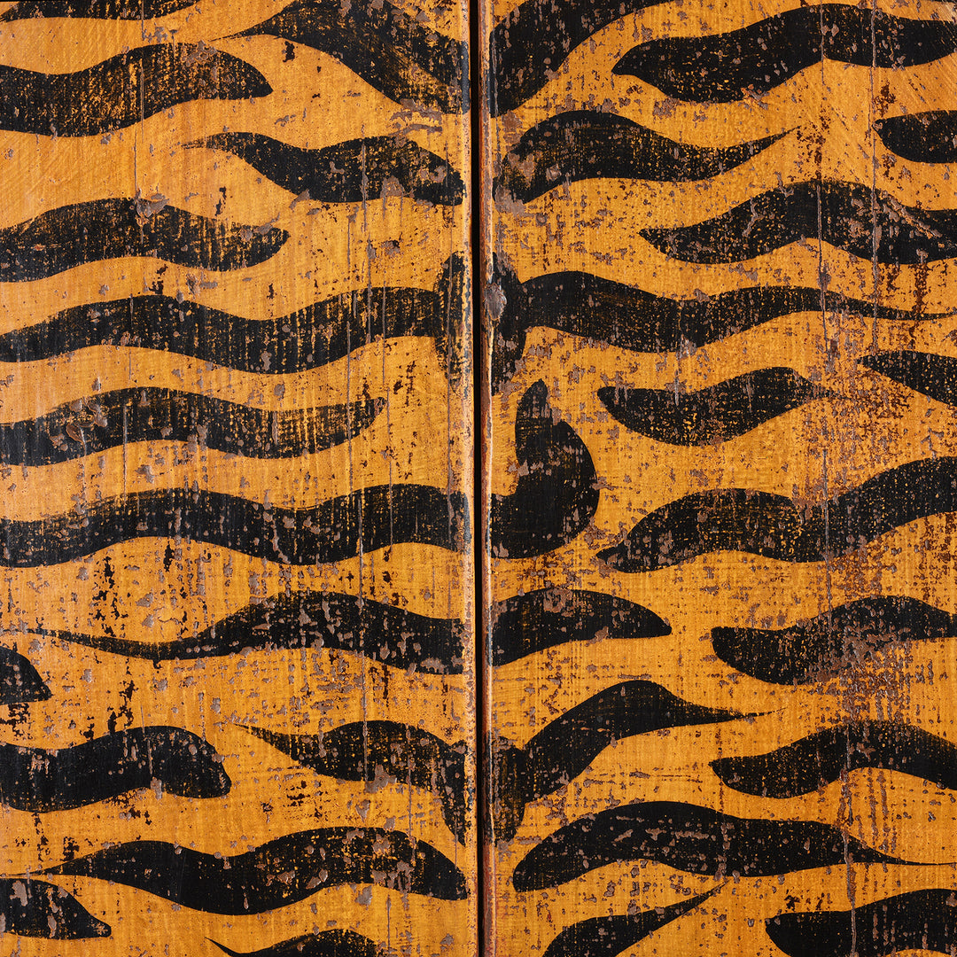 Tiger Paintwork Detail From Chinese Reproduction Painted Tiger Doors | Indigo Antiques