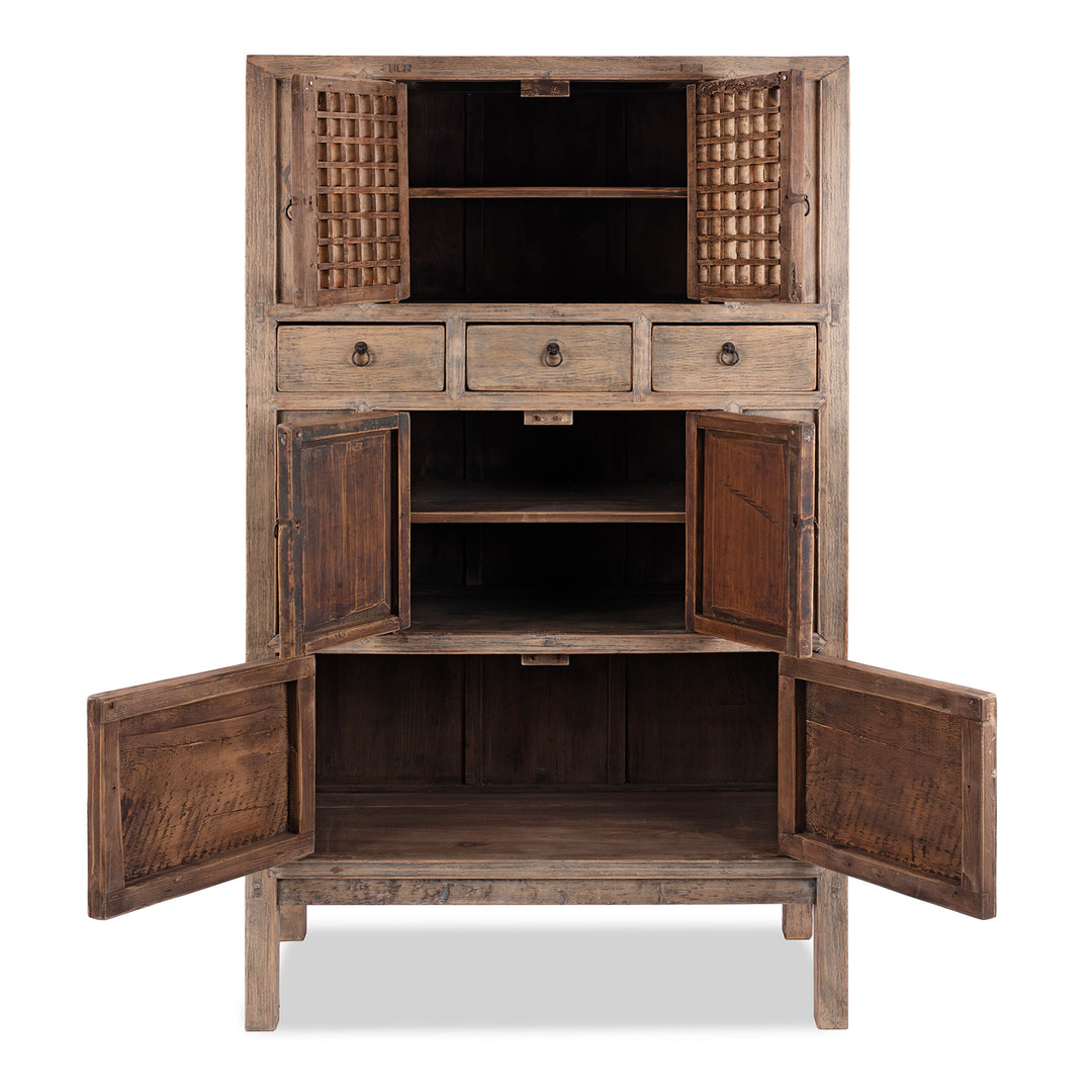 Antique Rustic Wood Lattice Kitchen Cabinet From China With Open Doors