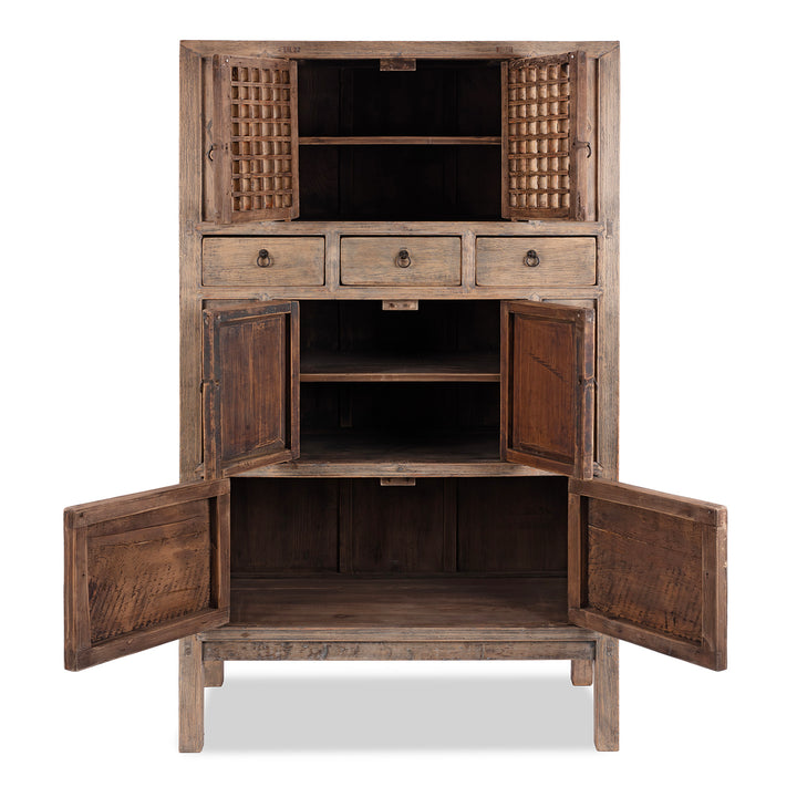 Antique Rustic Wood Lattice Kitchen Cabinet From China With Open Doors