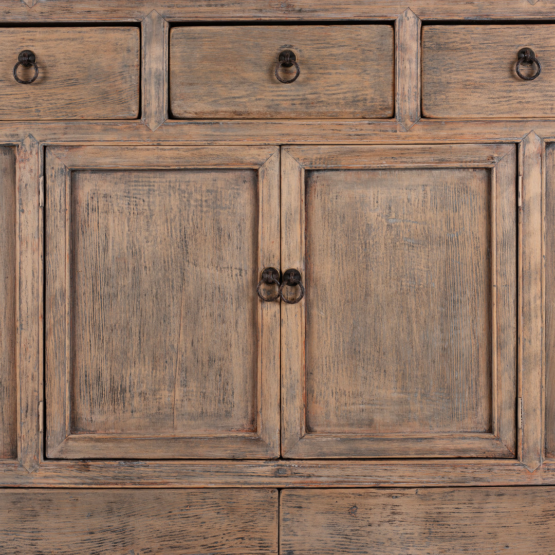 Pine & poplar wood detail Antique Rustic Wood Lattice Kitchen Cabinet From China - 19th Century