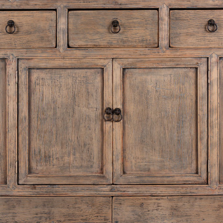 Pine & poplar wood detail Antique Rustic Wood Lattice Kitchen Cabinet From China - 19th Century