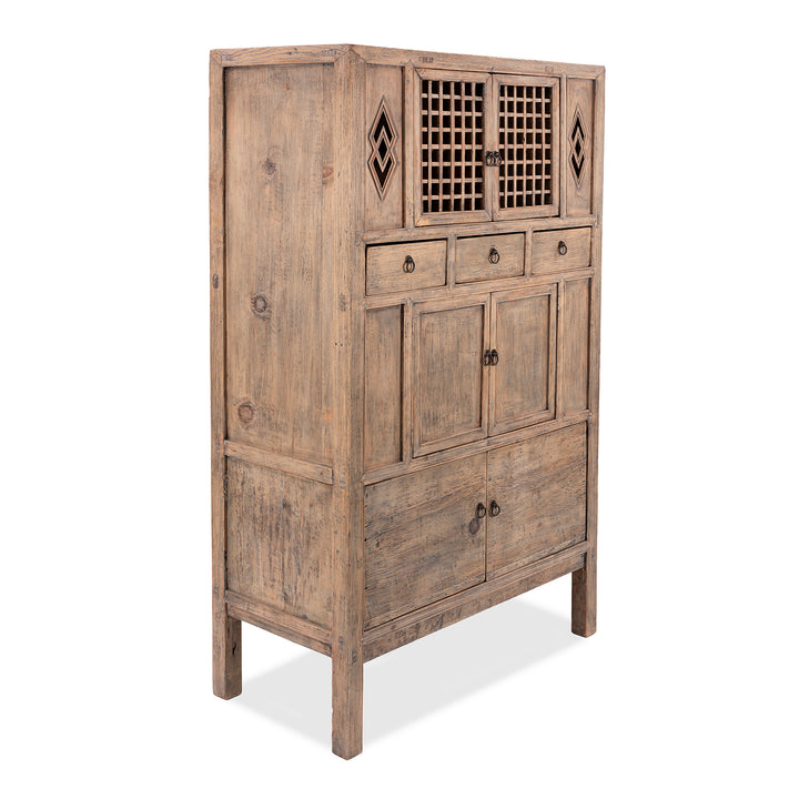 Antique Rustic Wood Lattice Kitchen Cabinet From China - 19th Century