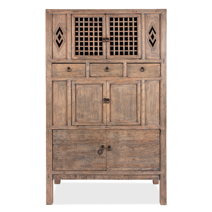 Antique Rustic Wood Lattice Kitchen Cabinet From China - 19th Century