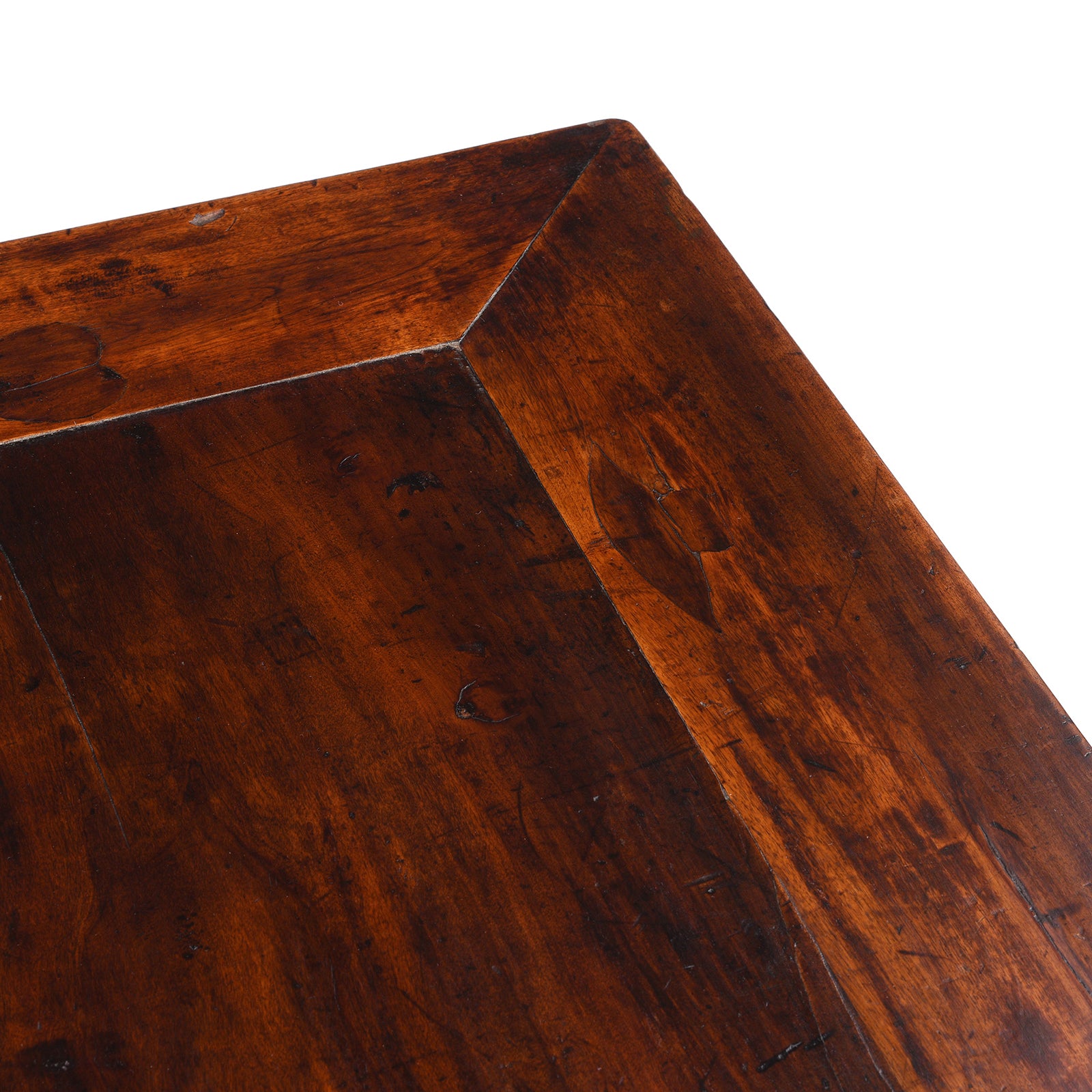 Top Corner Detail From Antique Square Walnut Coffee Table From Shanxi | Indigo Antiques