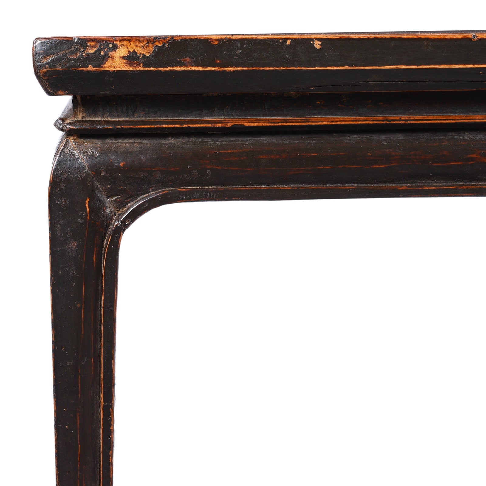 Corner Detail From Antique Square Walnut Coffee Table From Shanxi | Indigo Antiques