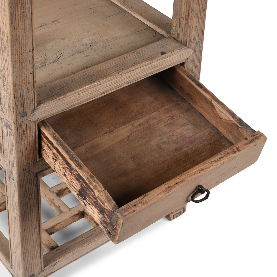 Drawer Detail From Antique Pine Flower Stand From Tianjin With Drawer And Lattice Base
