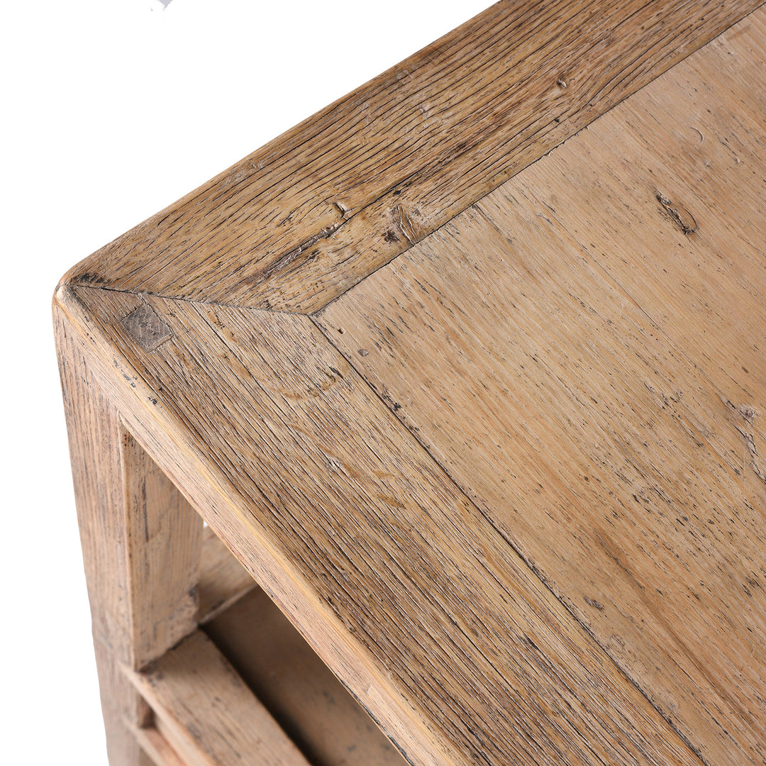 Corner Detail From Antique Pine Flower Stand From Tianjin With Drawer And Lattice Base