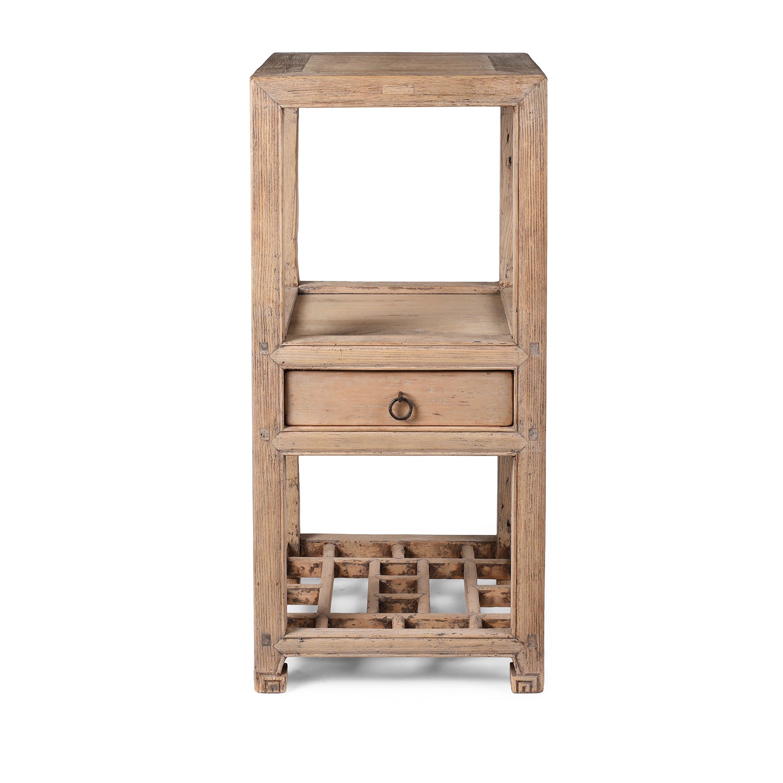 Antique Pine Flower Stand From Tianjin With Drawer And Lattice Base