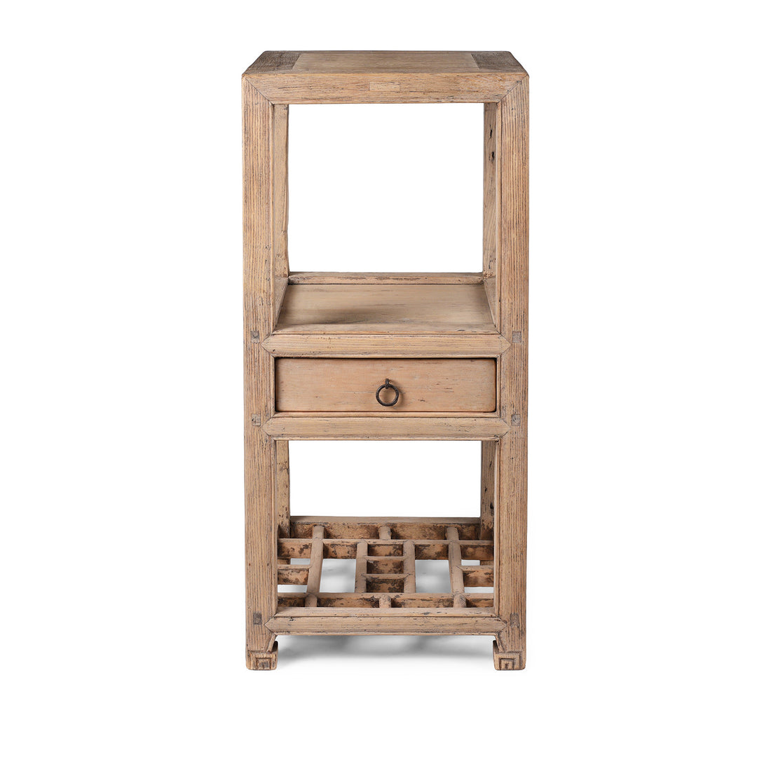 Antique Pine Flower Stand From Tianjin With Drawer And Lattice Base