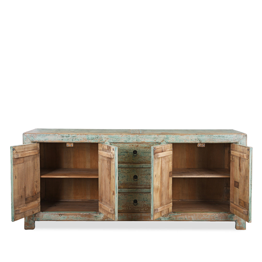 Interior View Of Green Painted Sideboard Made From Old Pine | Indigo Antiques
