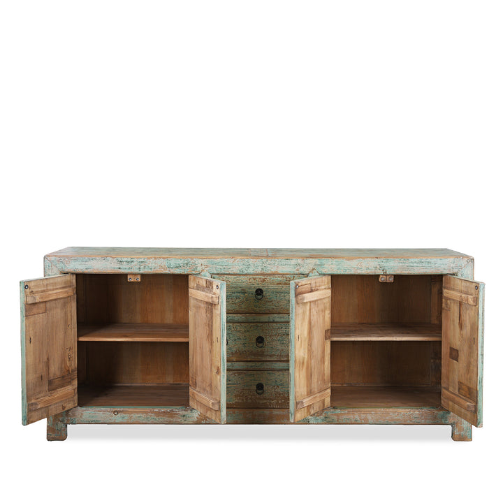 Interior View Of Green Painted Sideboard Made From Old Pine | Indigo Antiques