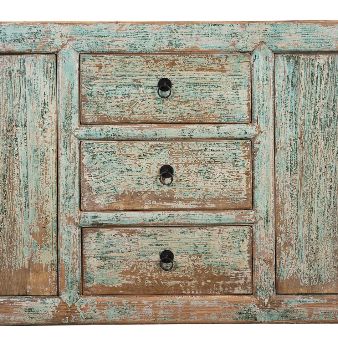Drawers Detail From Green Painted Sideboard Made From Old Pine | Indigo Antiques
