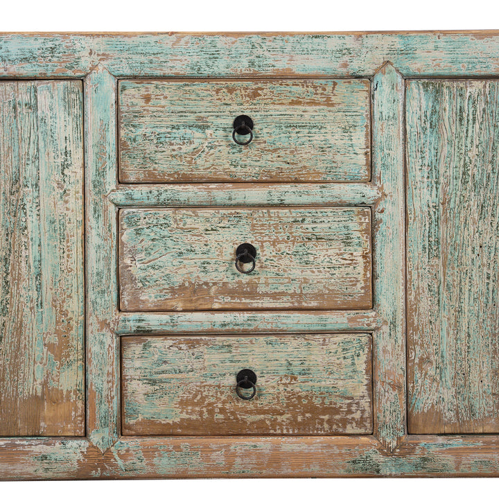 Drawers Detail From Green Painted Sideboard Made From Old Pine | Indigo Antiques