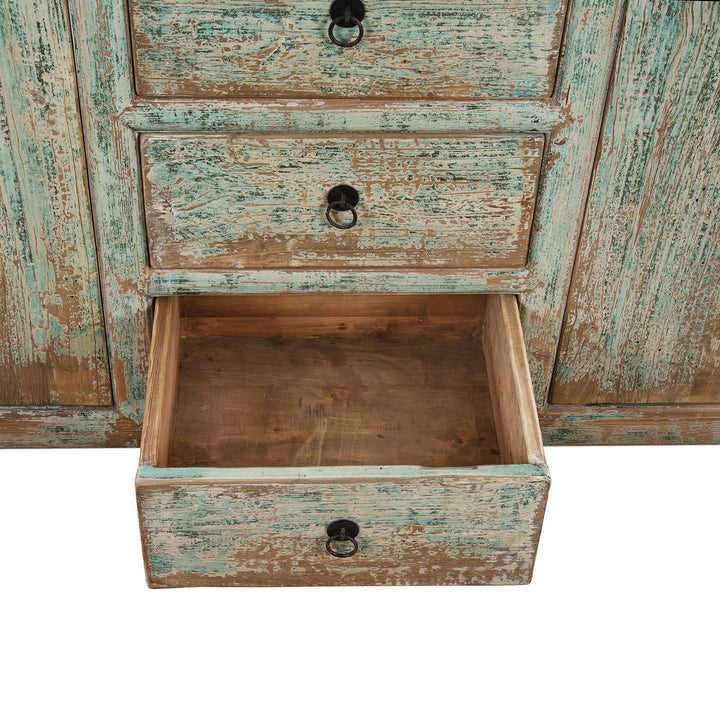Drawer Interior View Of Green Painted Sideboard Made From Old Pine | Indigo Antiques