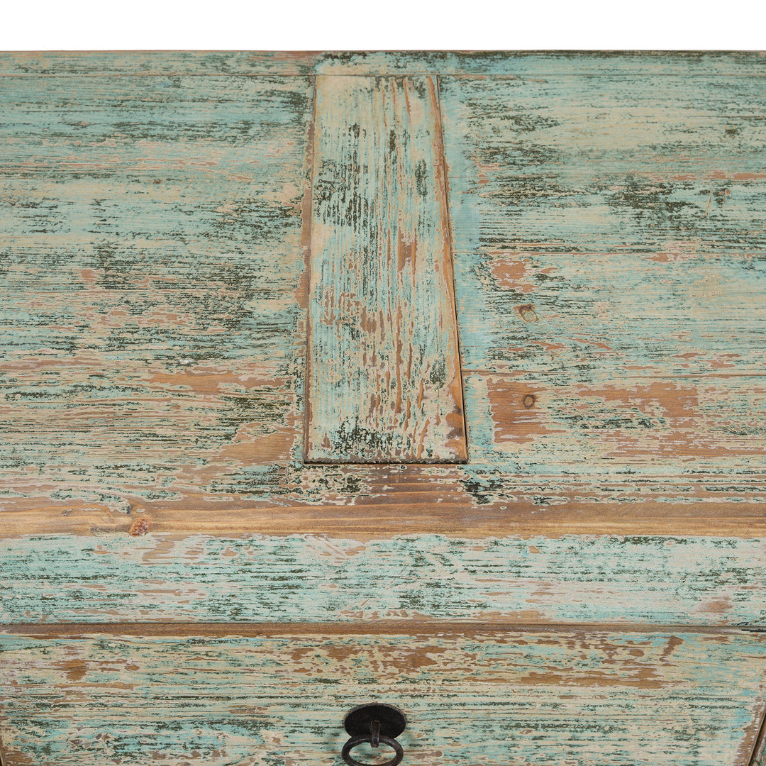 Surface Detail From Green Painted Sideboard Made From Old Pine | Indigo Antiques
