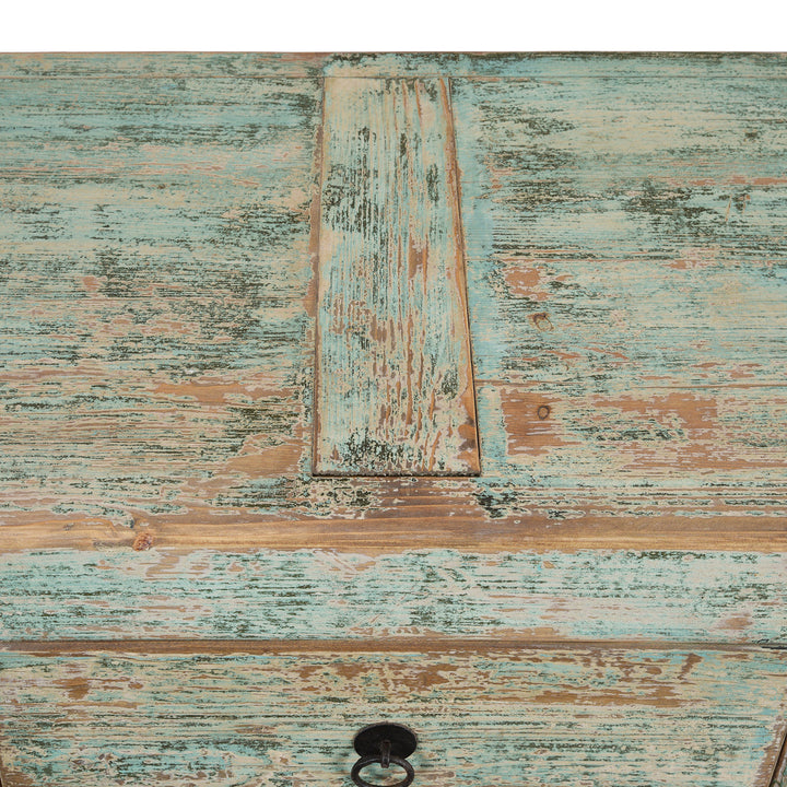 Surface Detail From Green Painted Sideboard Made From Old Pine | Indigo Antiques