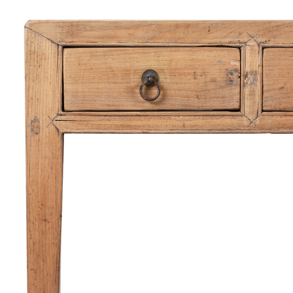 Corner Detail From Antique Chinese 3 Drawer Elm Console Table | Indigo Antiques